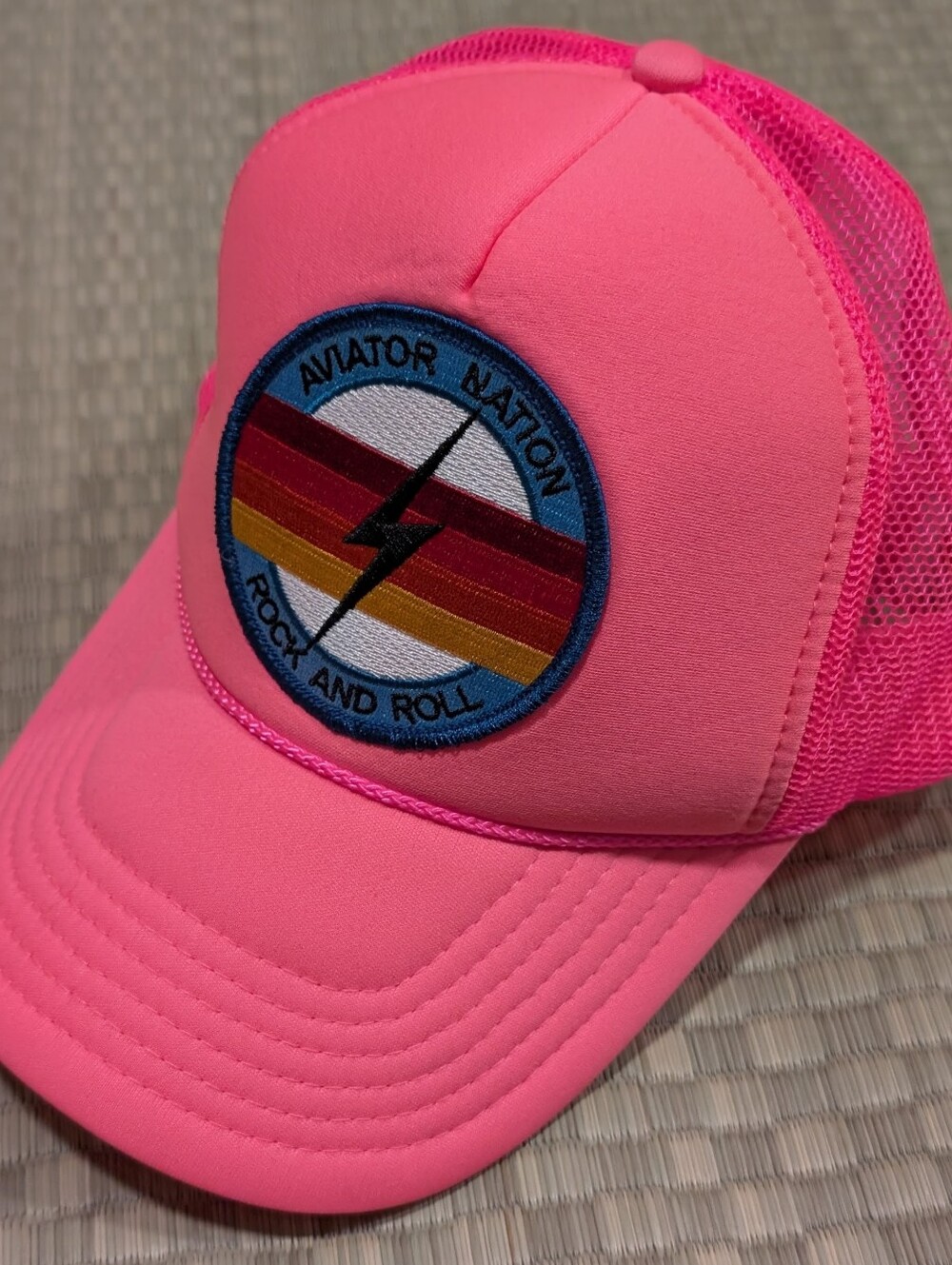 Aviator Nation Rock & Roll Bolt Trucker Hat in Pink Made in USA